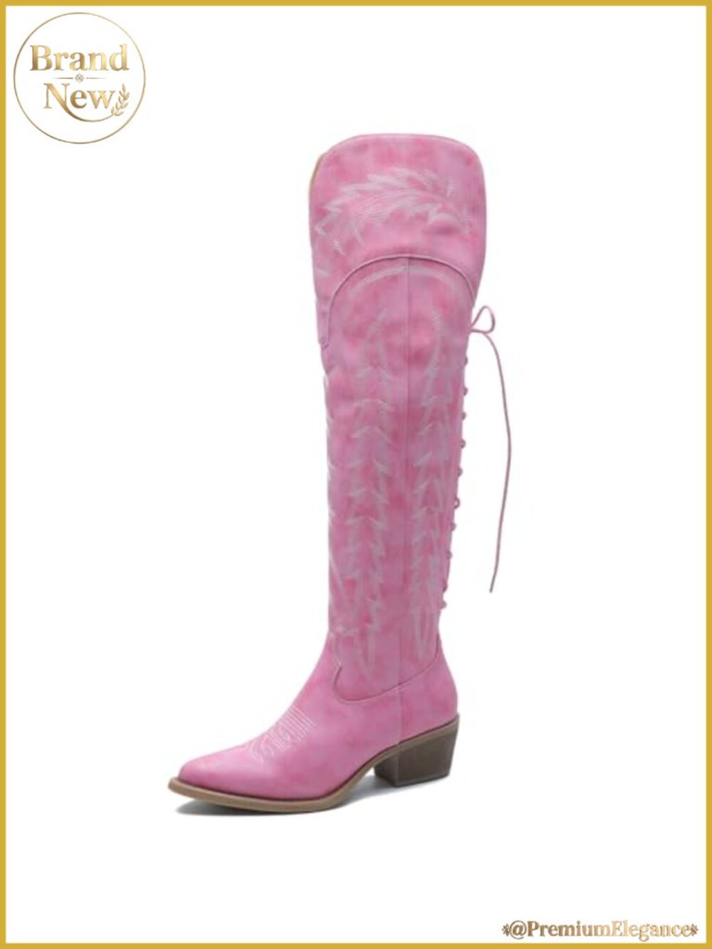 Cowgirl Over the Knee Boots Women Western Thigh High Chunky Heel Faux Leather